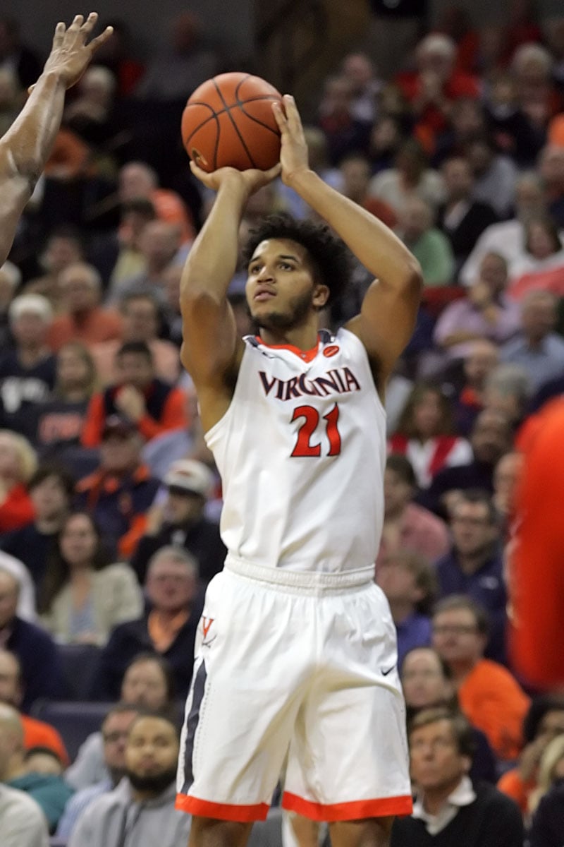 Isaiah Wilkins lines up a shot for the Virginia basketball team.